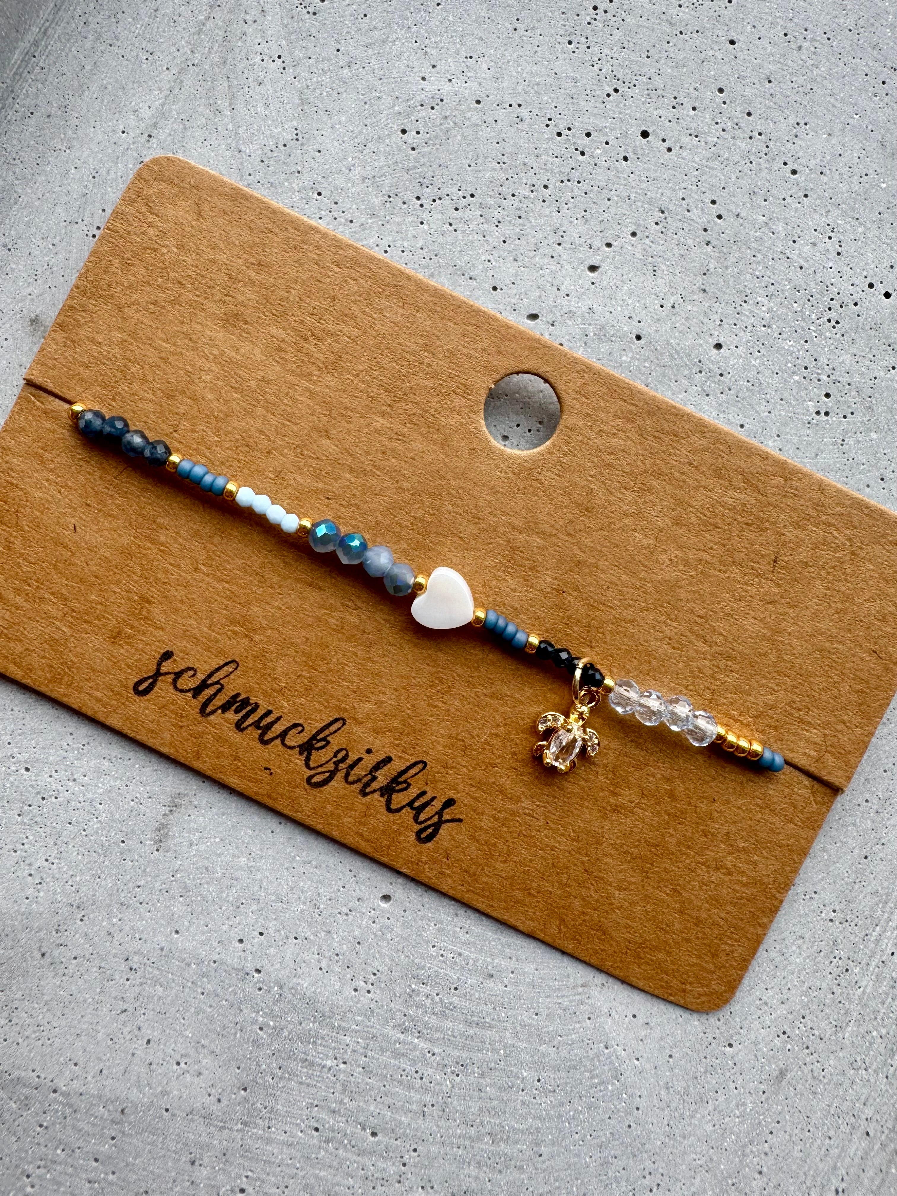 Armband · Blau · Gold · Herz · Schildkröte