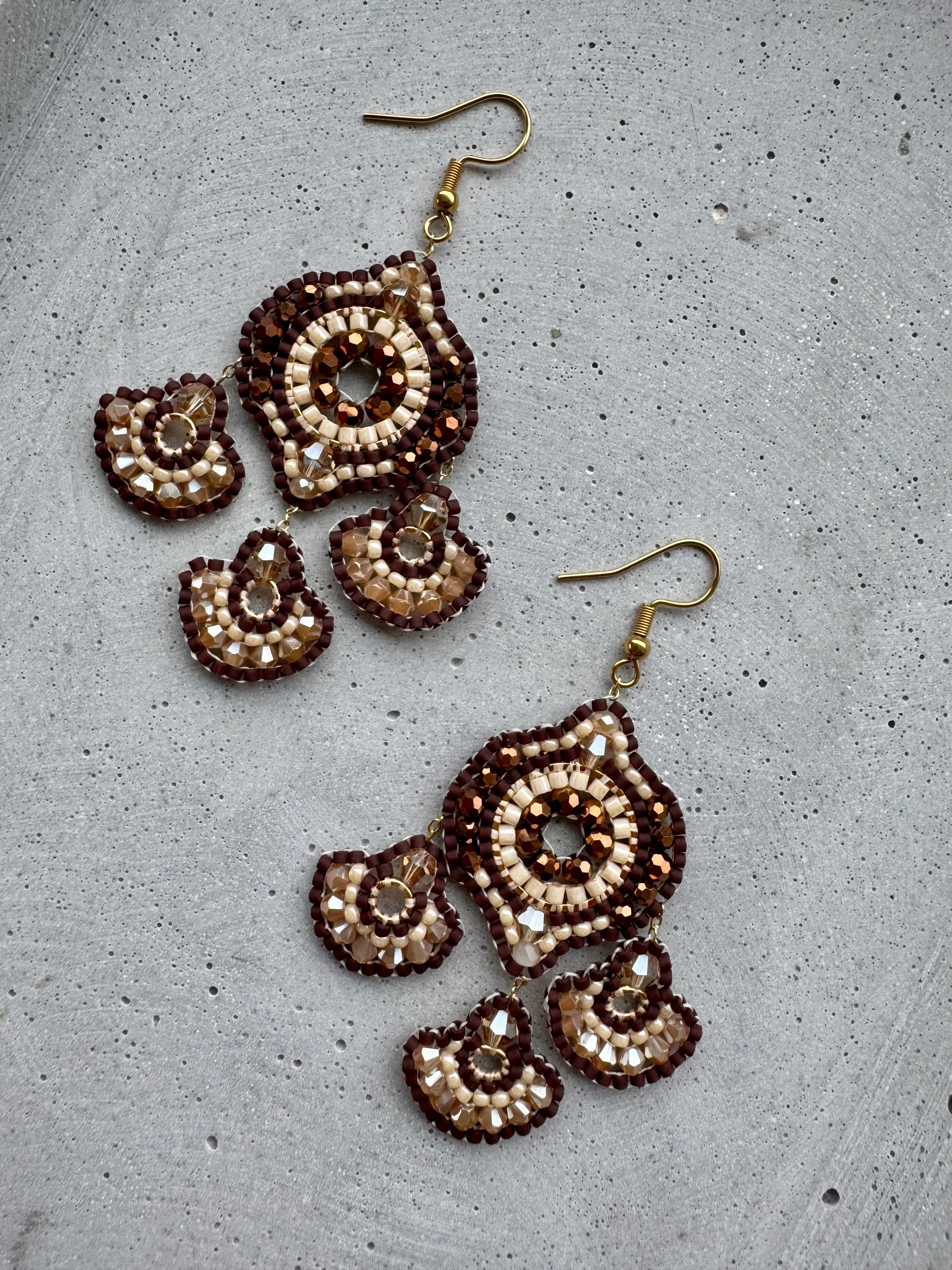 Perlenohrring L · Braun · Beige · Gold